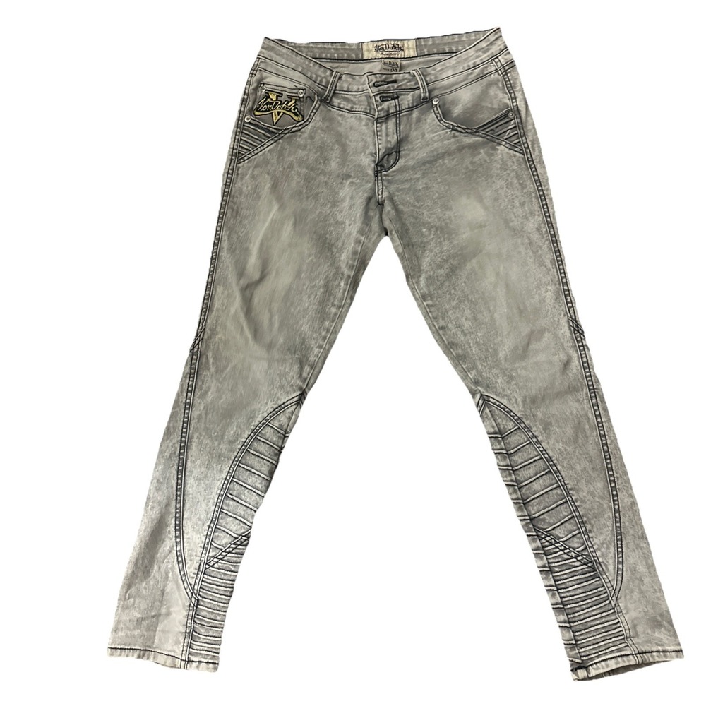 RARE Y2K Von Dutch Size 29 Vintage Gray Patch 90's Biker Jeans